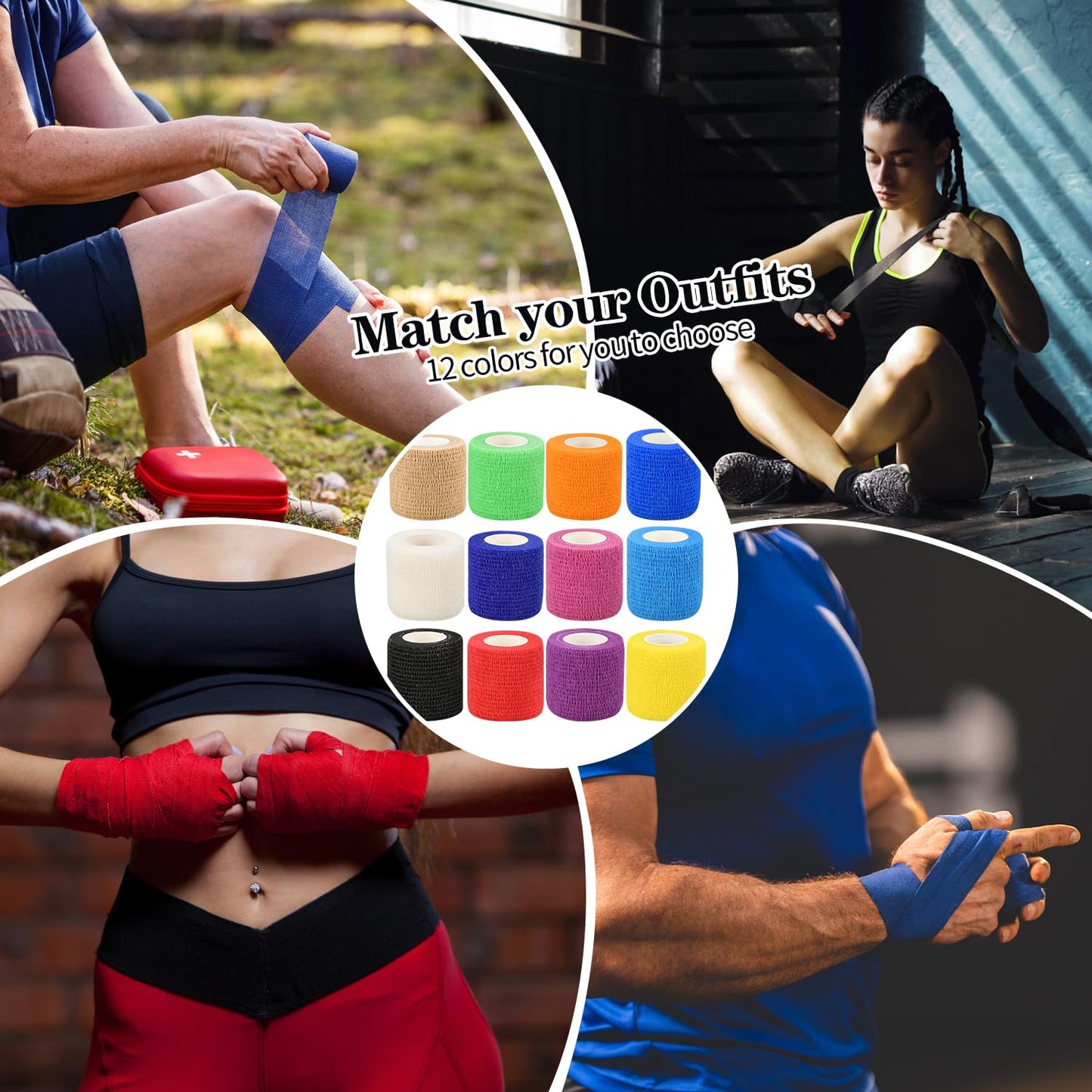 2" Self Adhesive Bandage Wraps, 6pcs Vet Wraps, Dark Blue, 5 Yard Self Adherent Wraps for Sports, Wrist, Ankle and Swelling