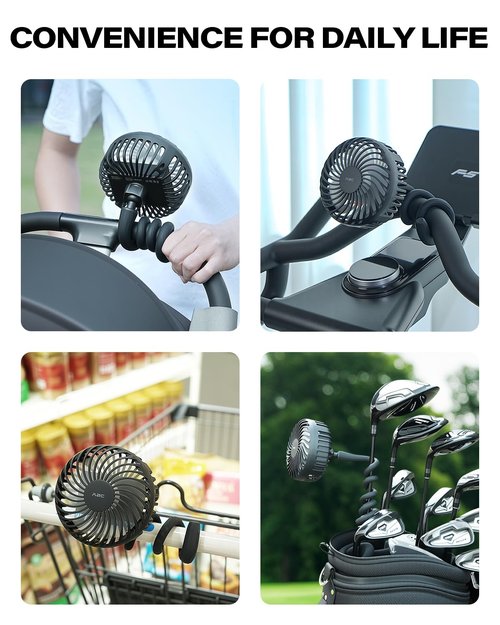 A2C Golf Cart Fan Rechargeable – 3-Speed, 360° Adjustable Gooseneck | 4000mAh Battery | Compatible with Golf Carts & Push/Pull Carts