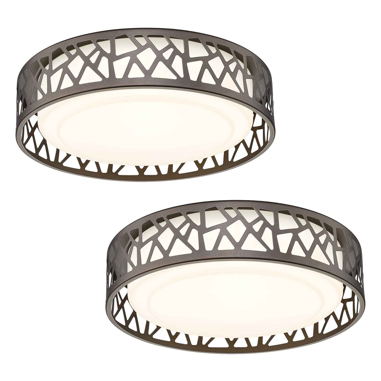VICNIE LED Flush Mount Ceiling Light 2 Pack, 14 Inch 20W Dimmable Round Deco Lighting Fixture Oil Rubbed Bronze Finished,1400 Lumens 3000K Warm White, ETL Listed Metal Body White Acrylic Lampshade