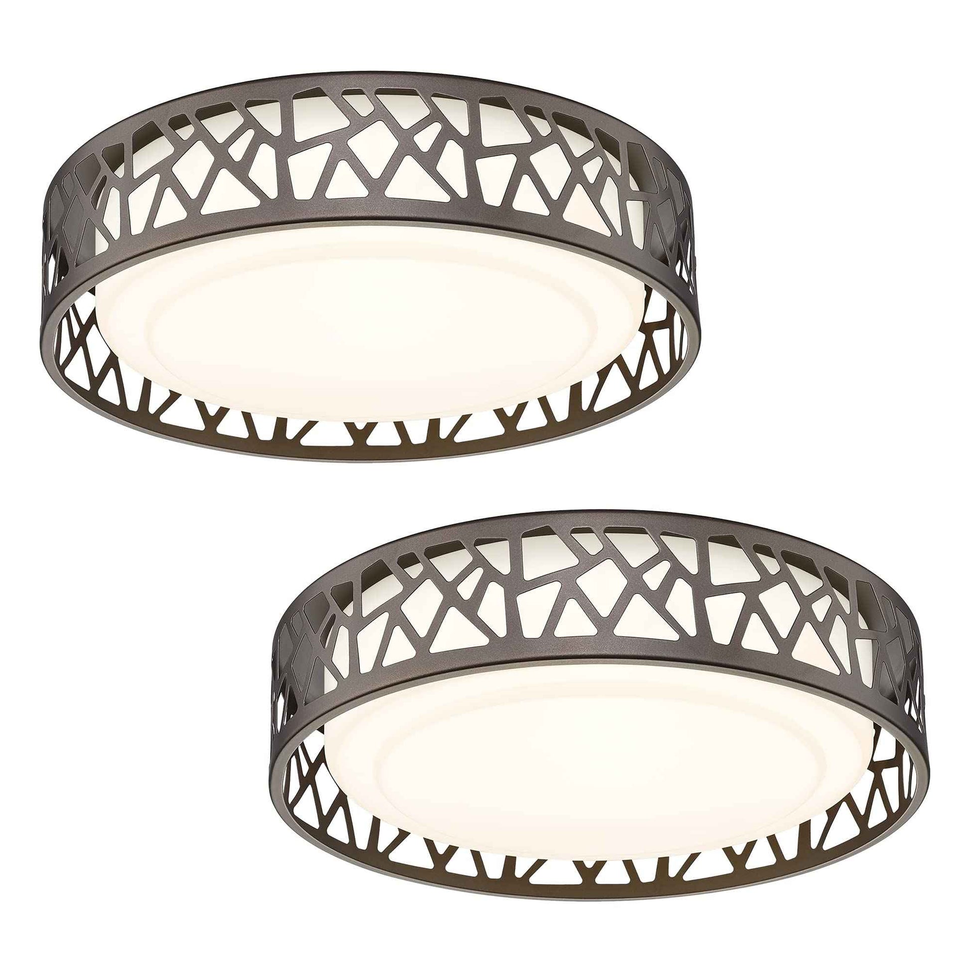 VICNIE LED Flush Mount Ceiling Light 2 Pack, 14 Inch 20W Dimmable Round Deco Lighting Fixture Oil Rubbed Bronze Finished,1400 Lumens 3000K Warm White, ETL Listed Metal Body White Acrylic Lampshade