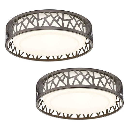 VICNIE LED Flush Mount Ceiling Light 2 Pack, 14 Inch 20W Dimmable Round Deco Lighting Fixture Oil Rubbed Bronze Finished,1400 Lumens 3000K Warm White, ETL Listed Metal Body White Acrylic Lampshade