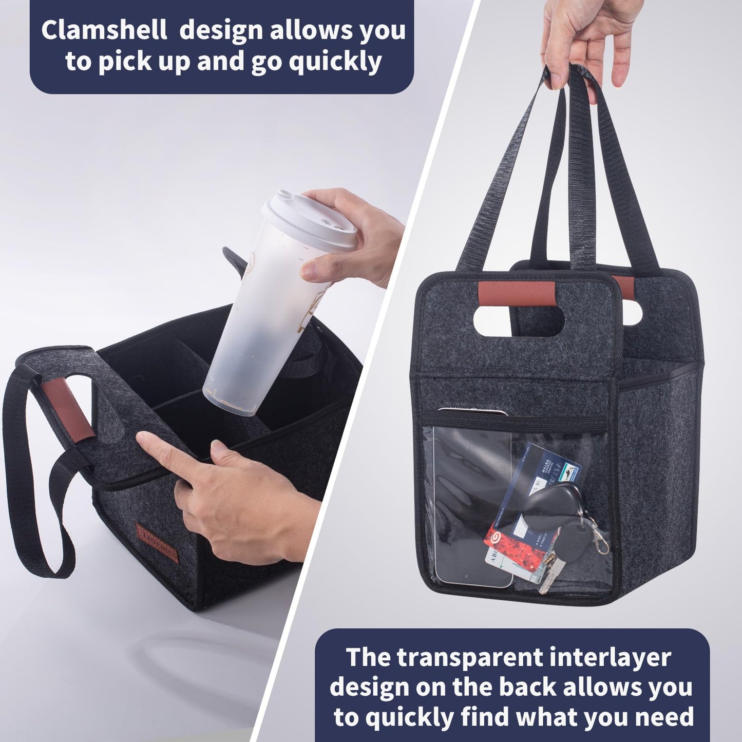 Foyego Drink Carrier Bag, 4 Cup Drink Caddy, Dark Gray