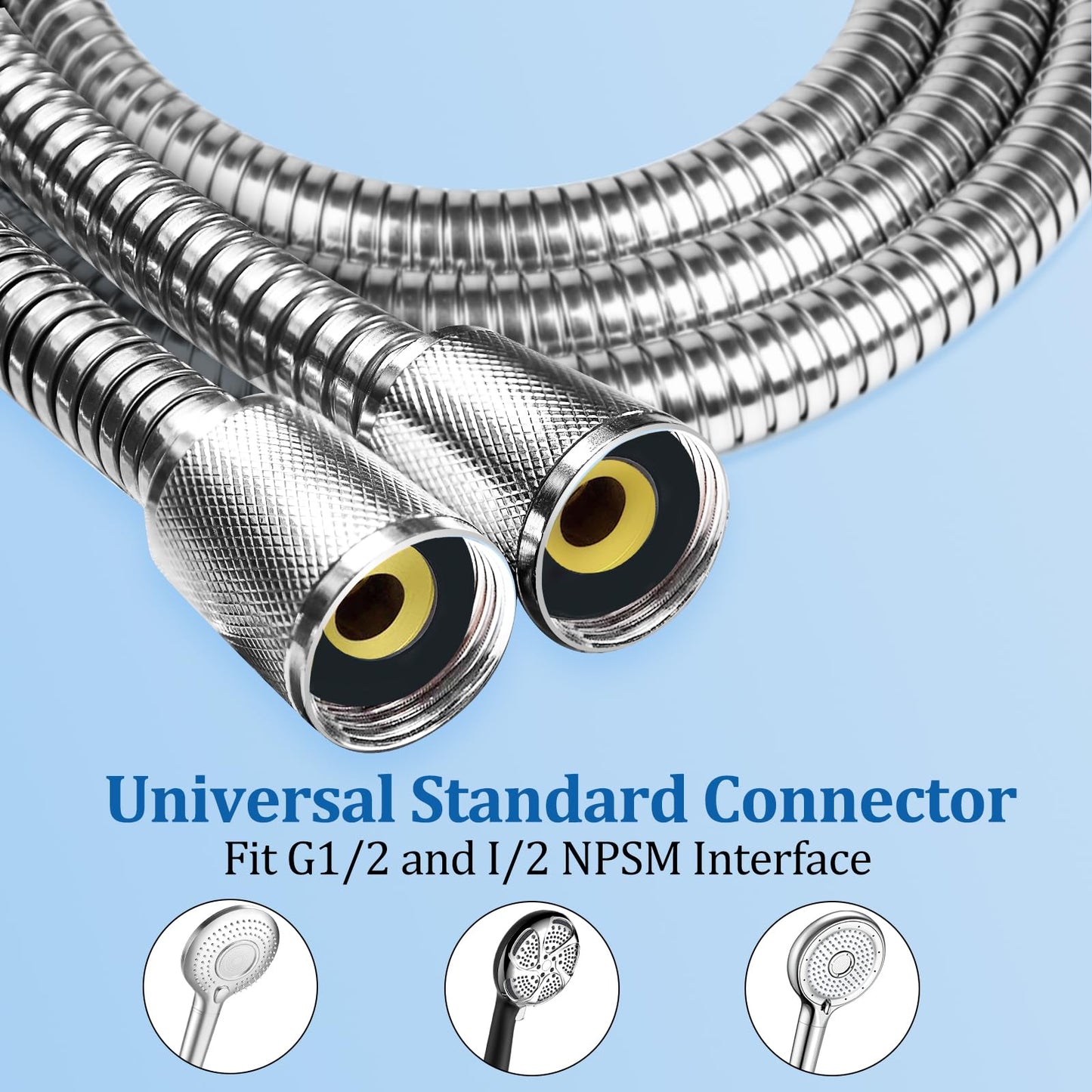 FEELSO 71 Inches Stainless Steel Shower Hose, Extra Long Replacement Hose for Handheld Shower Head with Brass Insert and Nut, Flexible and Durable Shower Hose Extension for RV and Bathroom