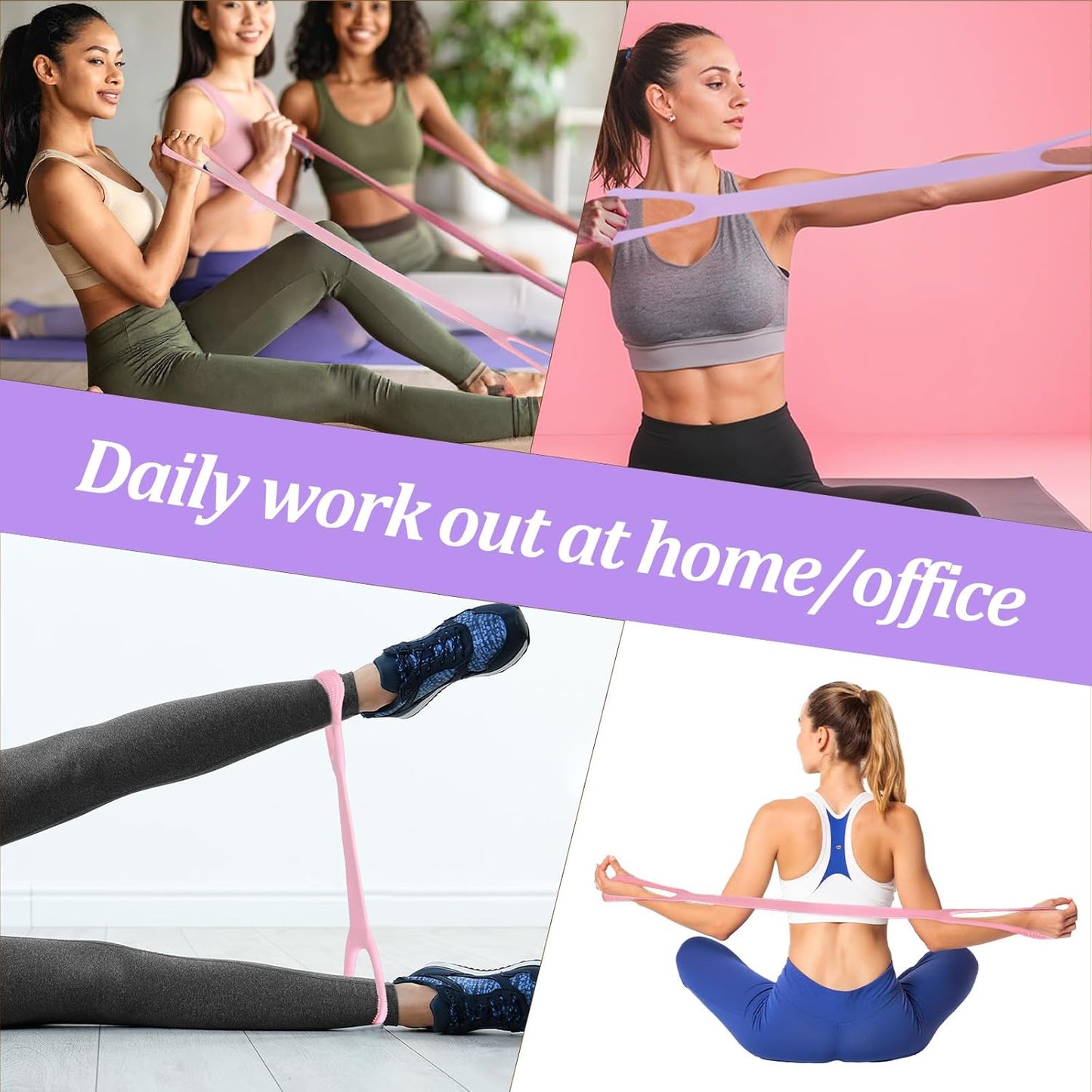 Skiennix Resistance Bands - Figure 8 Elastic Exercise Bands with Handles for Yoga & Pilates | Portable Home Gym Equipment