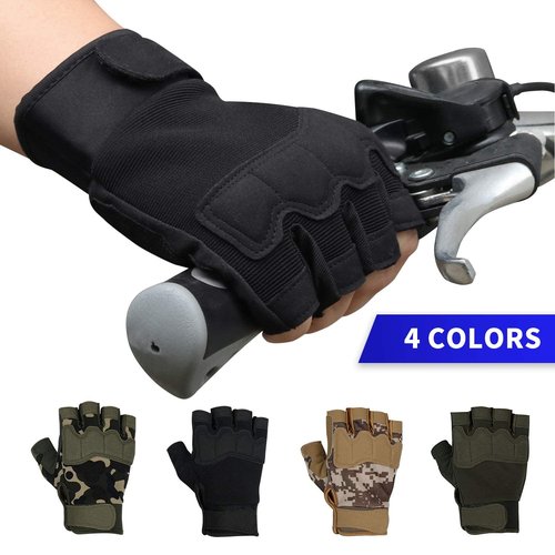 FIORETTO Fingerless Gloves for Airsoft Shooting Half Finger Hunting Hiking Cycling Driving Motorcycle Climbing Work Gloves Black Medium