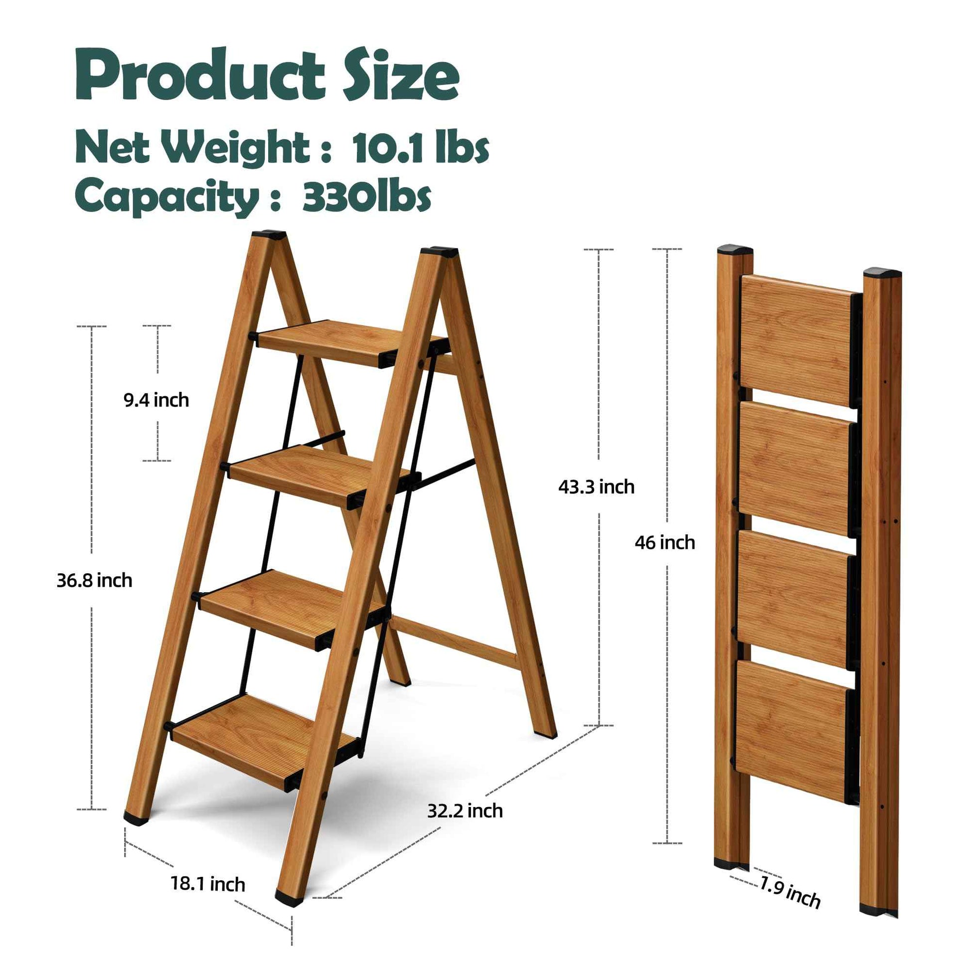 Taranta 4 Step Ladder,Aluminum Lightweight Folding 4 Step Stool with Anti-Slip Wide Pedal, 330lbs Capacity Step Ladder for Household,Kitchen,Office - Woodgrain