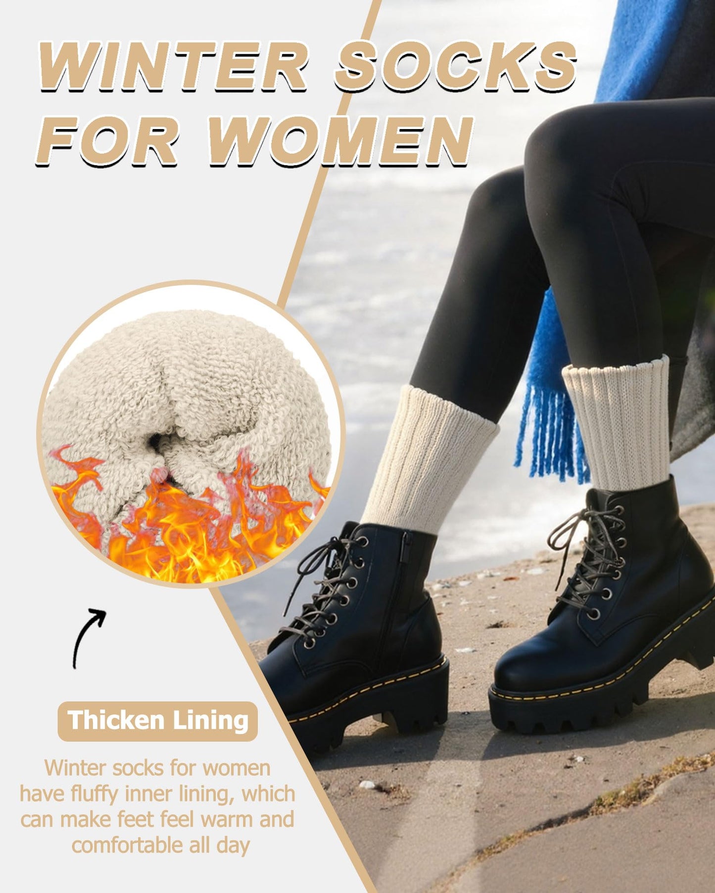 Senker Fashion Boot Socks for Women, Thick Wool Winter Warm Thermal Sock for Hiking Christmas Stockings Stuffers Gifts