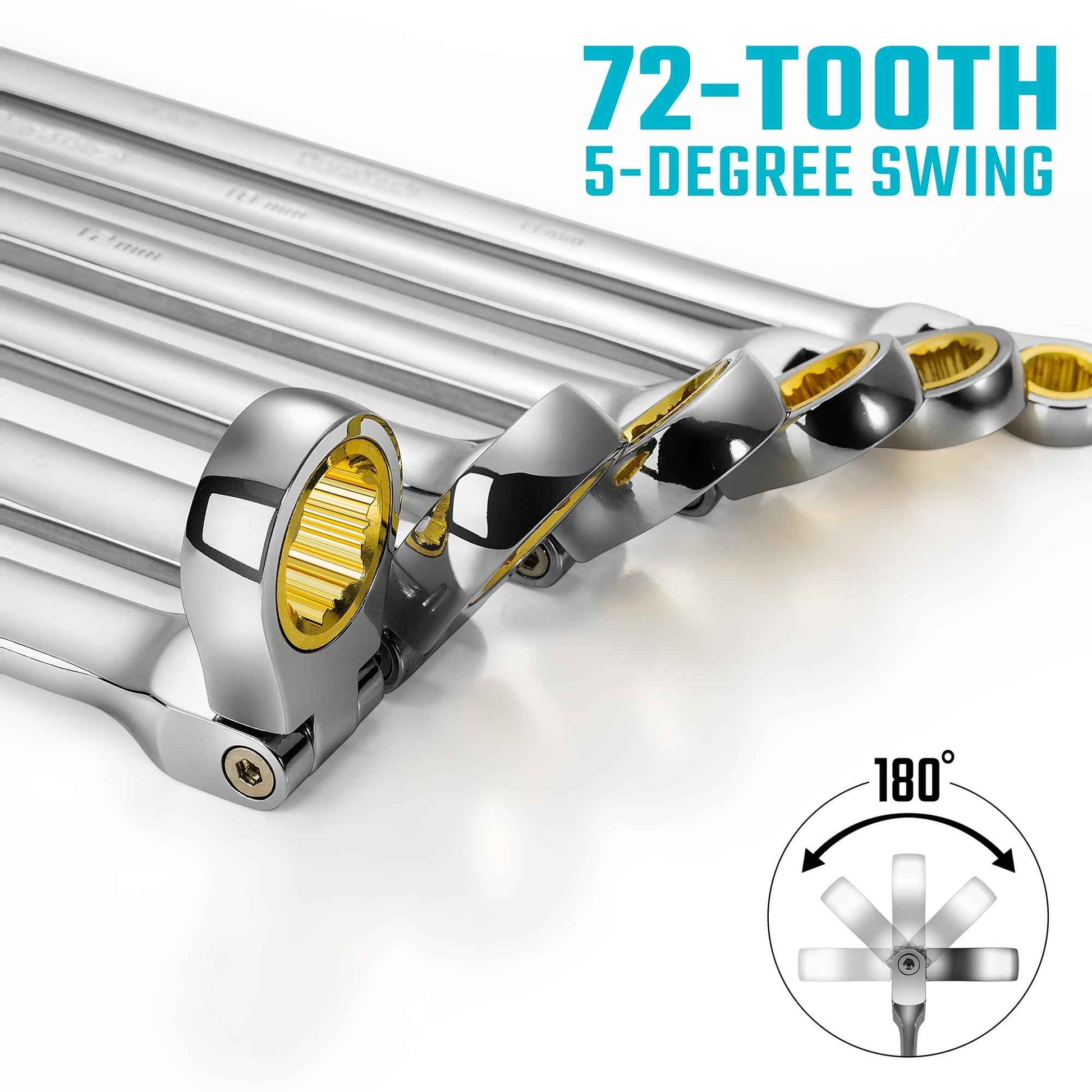 DURATECH Extra Long Anti-Slip Flex-Head Ratcheting Wrench Set, Double Box End Wrench Set, 6-Piece, Metric 8-19 mm, CR-V Steel, with Pouch