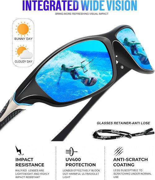 KALIYADI Polarized Sunglasses for Men - UV Protection Sports Glasses | 4 Pack for Fishing & Cycling