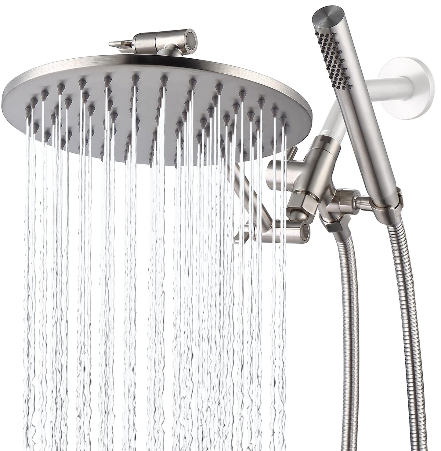G-Promise All Metal Dual Shower Head Combo, 8 Inch Rainfall Shower Head, Handheld Spray Wand, Smooth 3-Way Diverter, with Adjustable Extension Arm, 71 Inches Long Hose (Brushed Nickel)