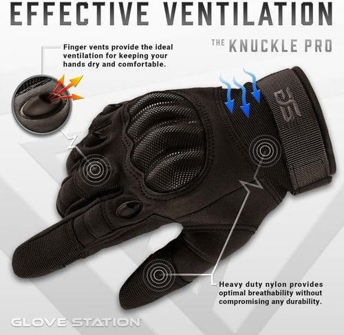 Glove Station Touchscreen Utility Gloves for Men - Hard Knuckle Protection for Motorcycle & Outdoor Work | Black, X-Large