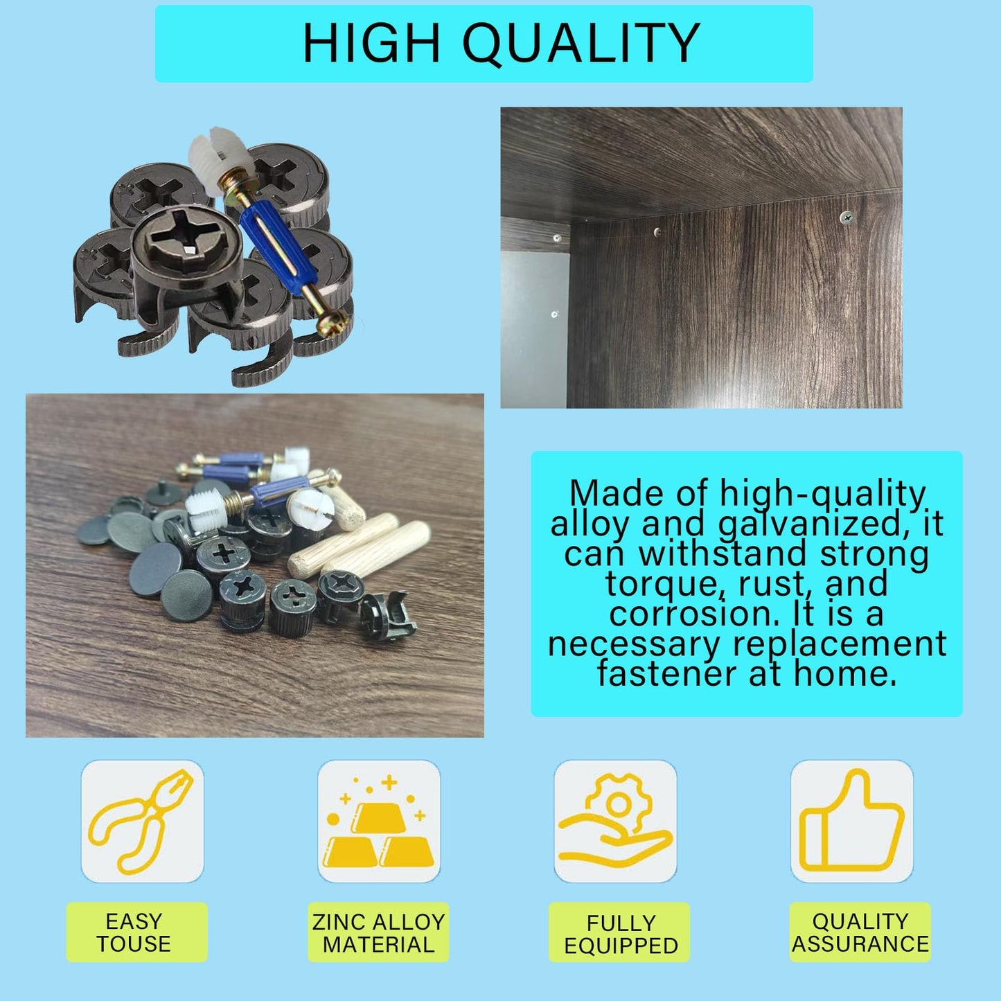 Puwany Cam Locks for Furniture 124 Pcs 3-in-1 Eccentric Wheels, Cam Lock Screws Hardware Parts, Twist Lock Fasteners for Cabinet Drawer Dresser,Locking Screws﻿, Cam Lock Nuts Black