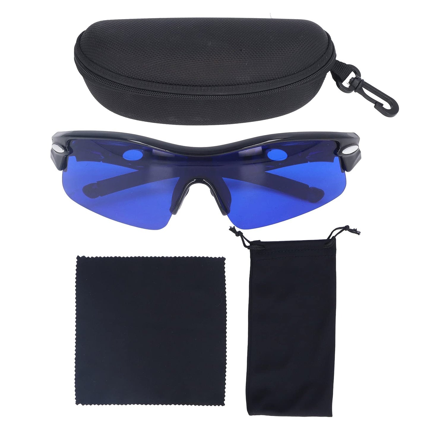 MOUMOUTEN Golf Ball Finder Glasses, Polarized Blue Lens UV Proof Sun Protection Grass Filter with Glasses Cloth and Storage Bag, Ball Finding Filtering Sunglasses for Golfers(Black)