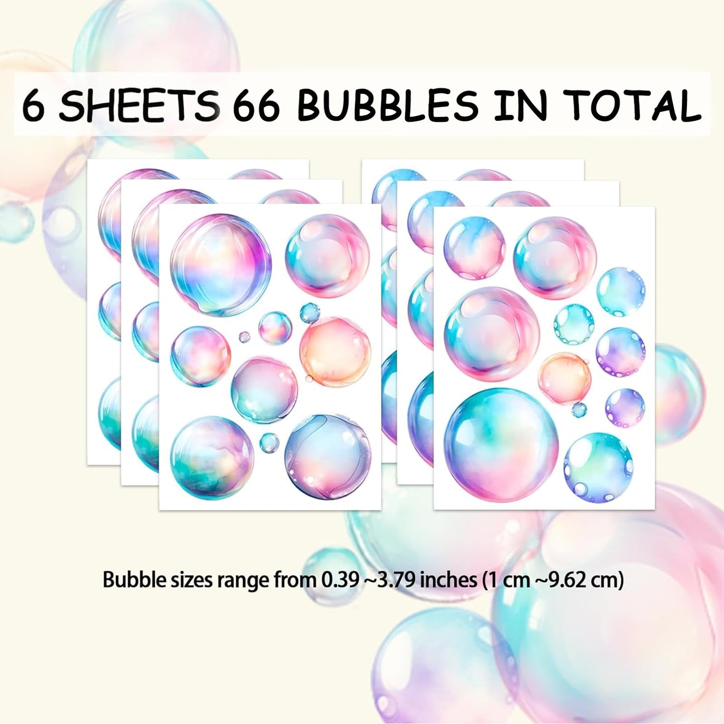 Soap Bubbles Decals,66-Set Colorful Bubble Stickers Undersea World,Bathroom Decals for Walls,Ceramic Tiles and Furniture