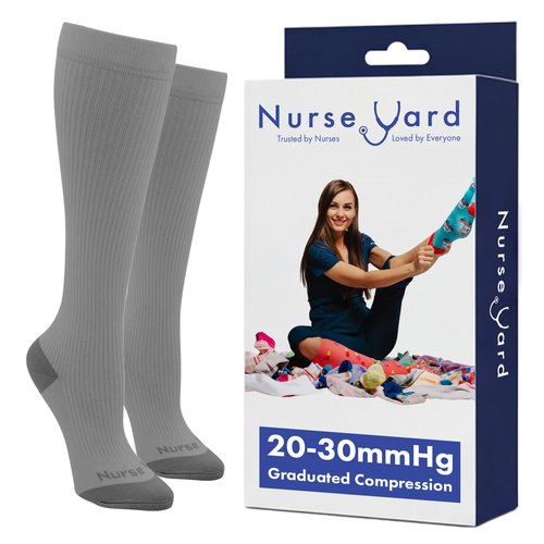 Nurse Yard Compression Socks for Nurses - Women & Men - 20-30mmHg Graduated Compression, Zero-Toe Compression, For Medical Staff, Nursing, Athletic Support Such As Running, Cycling, Hiking - 1 Pair