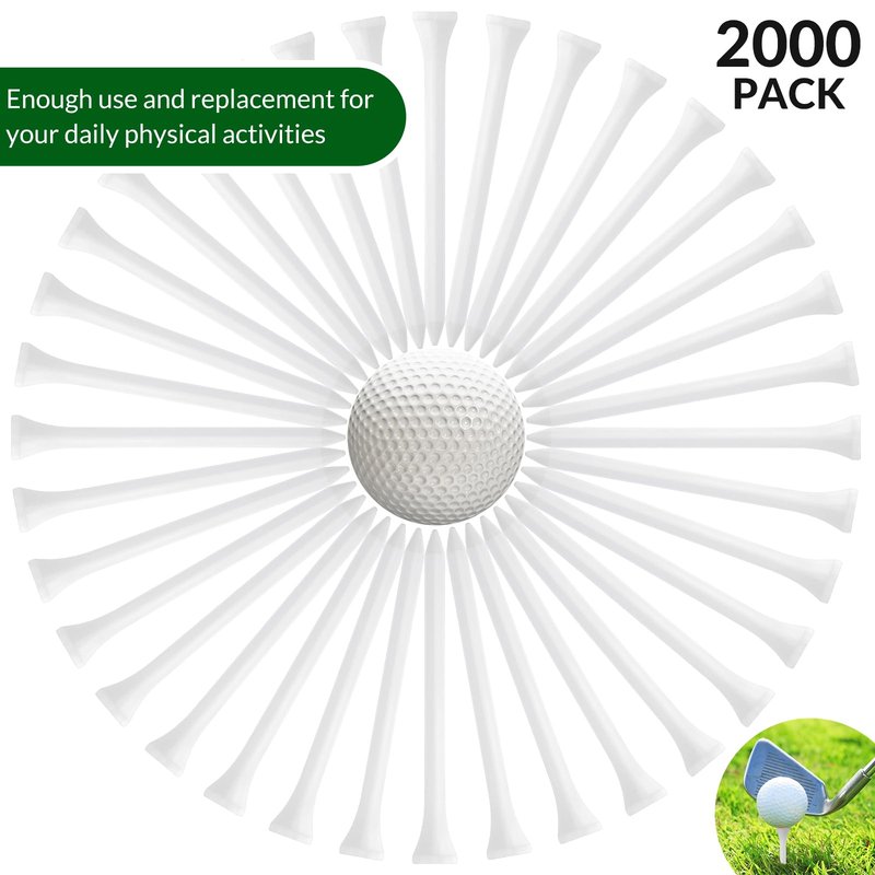 Mudder 2000 Pcs Bamboo Golf Tees Bulk Professional Golf Tees Reduce Friction Side Spin for Club Men Women Kids Accessories (3-1/4 Inch,White)