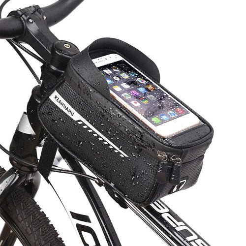 CFIKTE Bicycle Bag Bicycle Accessories-Waterproof Mountain Bicycle Front Frame Bag-Phone Holder for Bike,Bike Accessories with Sensitive Touch Screen and Earphone Hole, for Cell Phones Under 6.5"