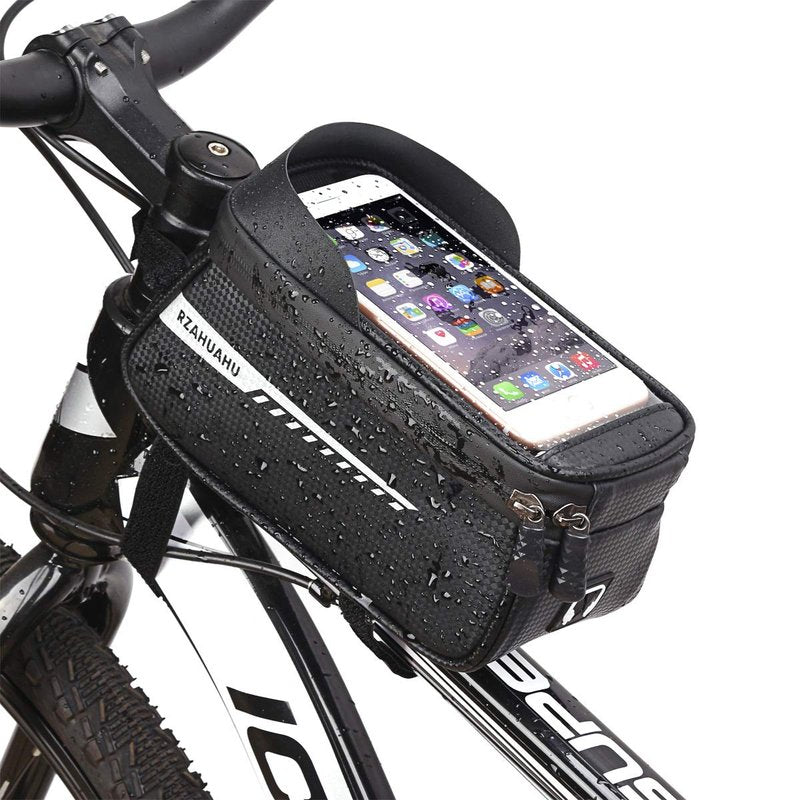 CFIKTE Bicycle Bag Bicycle Accessories-Waterproof Mountain Bicycle Front Frame Bag-Phone Holder for Bike,Bike Accessories with Sensitive Touch Screen and Earphone Hole, for Cell Phones Under 6.5"