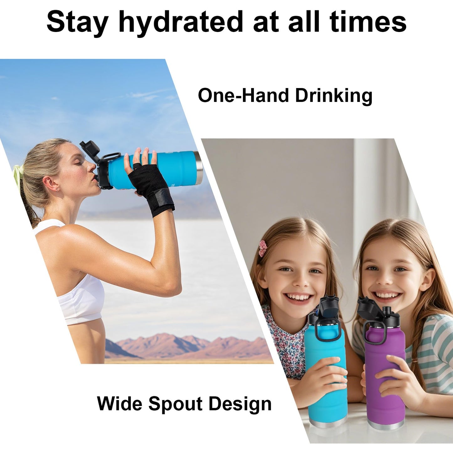 Auto Spout Lid for Bubba Trailblazer 24 32 40 oz Water Bottle, 2 Pack Lid Compatible with Bubba Flo Kids 16oz Wide Mouth Water Bottle, Portable Replacement Cap（2pcs）