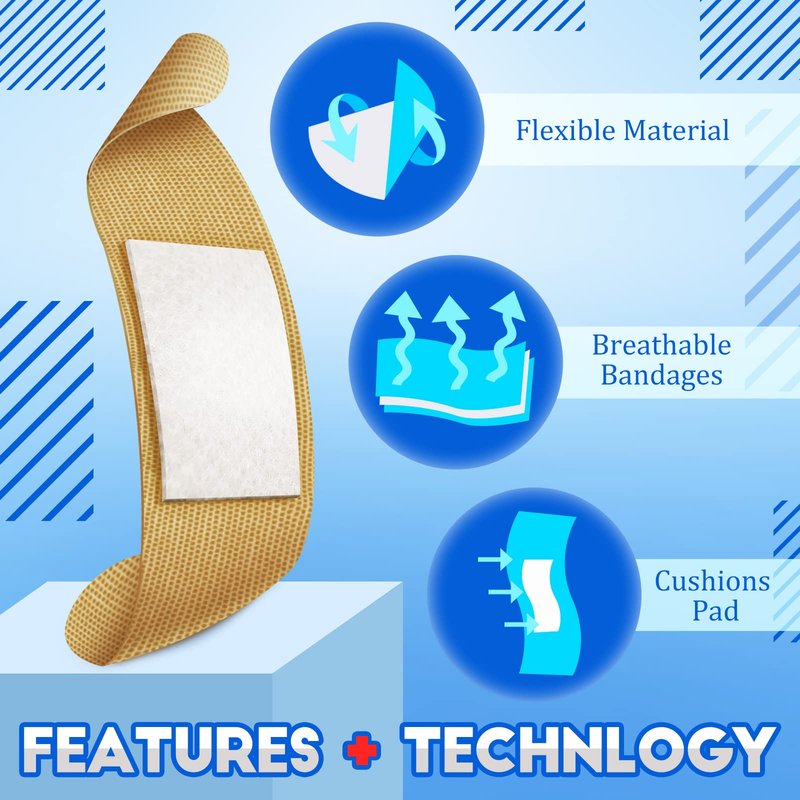 Assorted Flexible Fabric Adhesive Bandages - Family Variety Pack, Small Comfortable Fingertip & Round Cloth Bandages (300 Pieces)