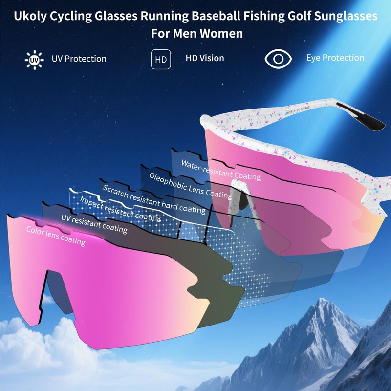 Ukoly Baseball Sunglasses For Men Women,Sports Sunglasses For Baseball Running Cycling UV400 protection TR90 Frame 615 (Pink)