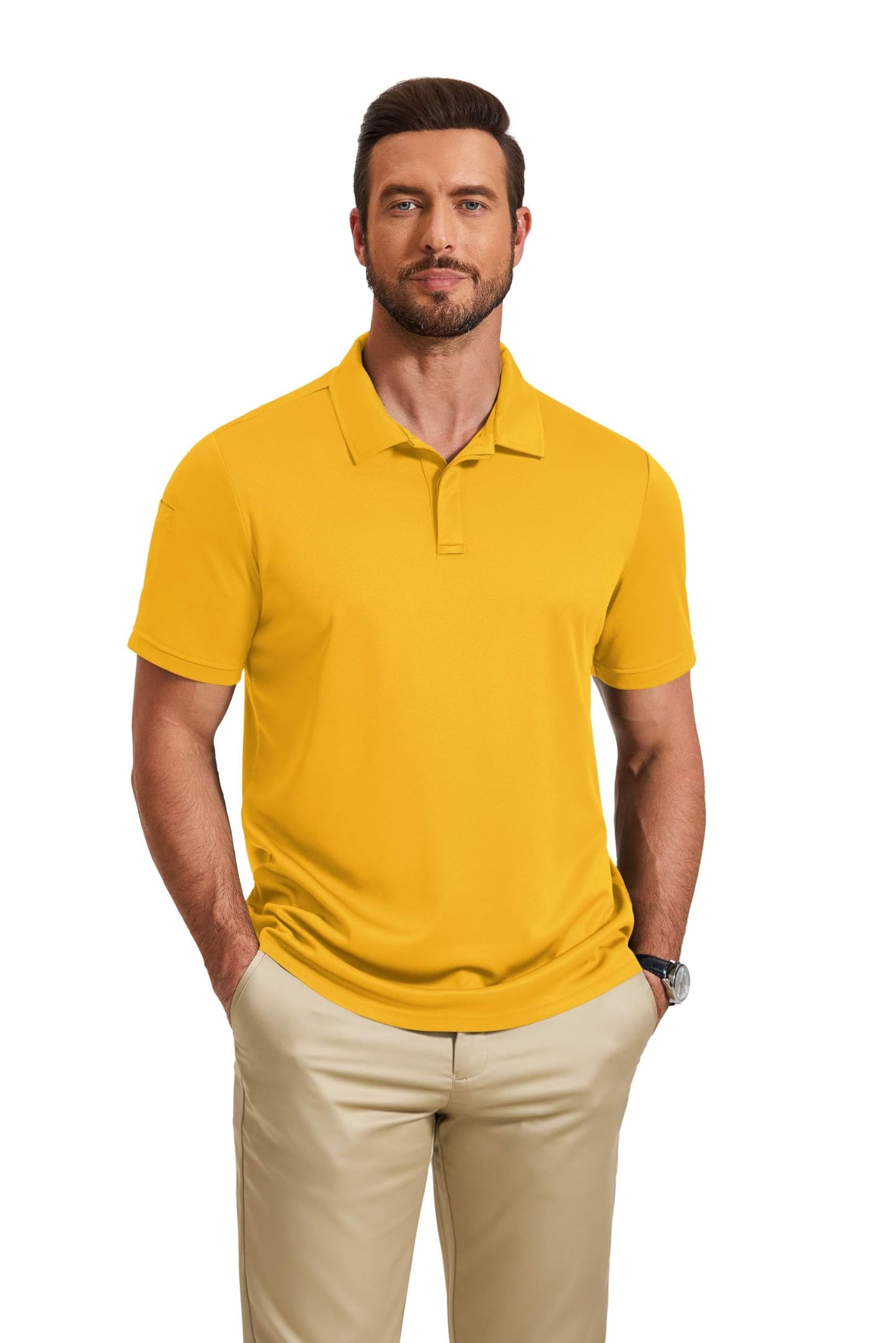COOFANDY Mens Polo Shirts Short Sleeve Athletic Golf Polos Moisture Wicking Collared Shirts for Men with Pocket Yellow