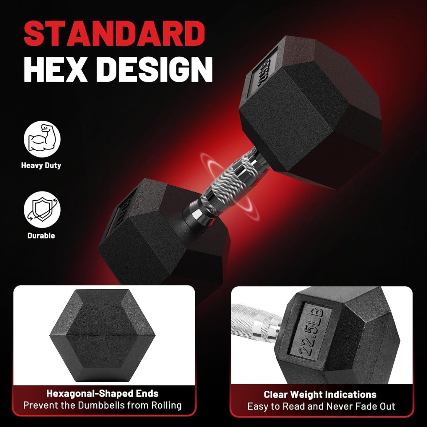 PAPABABE HEX Dumbbell Set | 2.5-125lb Rubber Encased Weights for Home Gym & Strength Training