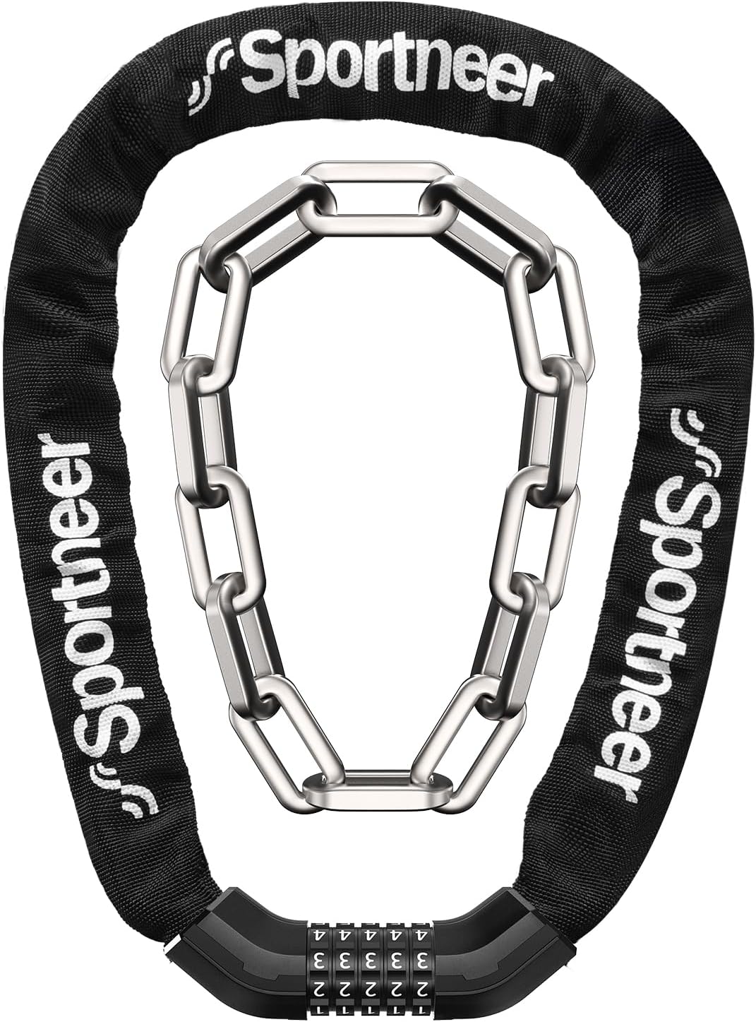 Sportneer Bike Chain Lock - Heavy-Duty 5-Digit Resettable Anti-Theft Lock | 3.2ft Length, 6mm Thick