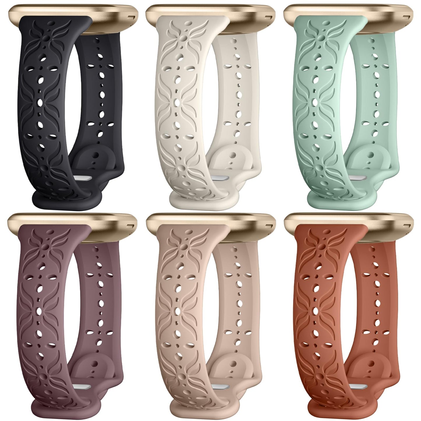 Maledan Engraved Pattern Band Compatible With Fitbit Sense/Versa 3/4 and Sense 2, Breathable Sport Strap Bracelet Wrist Band for Men and Women