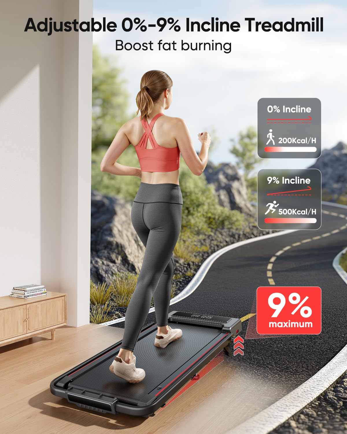 TOPUTURE Walking Pad Treadmill with Incline & Handle, 4 in 1 Under Desk Walking Pad, Foldable Treadmills for Home Office Small Space, Dual Display, Bluetooth App & Remote Control