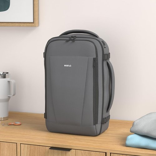 ECOHUB Travel Backpack - Airline Approved Personal Item Bag | Waterproof 13-Pocket Daypack, Gray