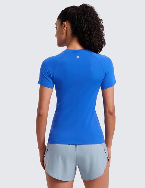 CRZ YOGA Seamless Workout Tops for Women - Breathable Short Sleeve Athletic Tees in Hip Length