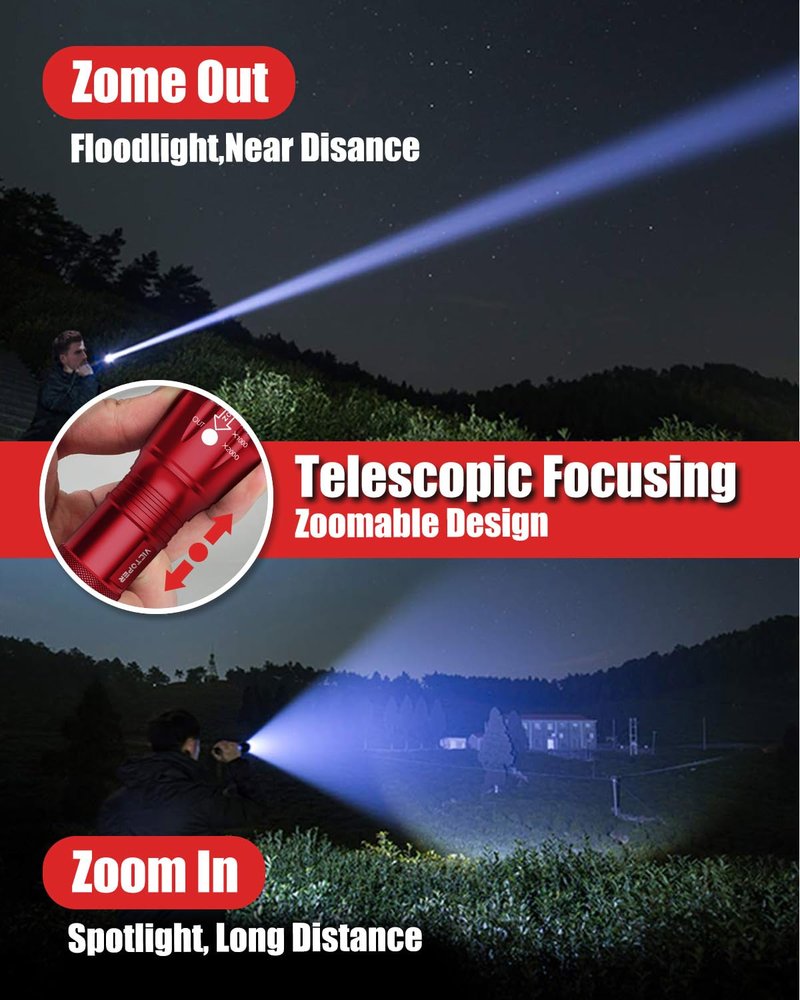 Victoper LED Flashlight 2 Pack Red, Bright High Lumens Tactical Flashlights High Lumens with 5 Modes, Waterproof Zoomable Flash Light for Outdoor, Gifts for Father's Day Camping Essentials Gear