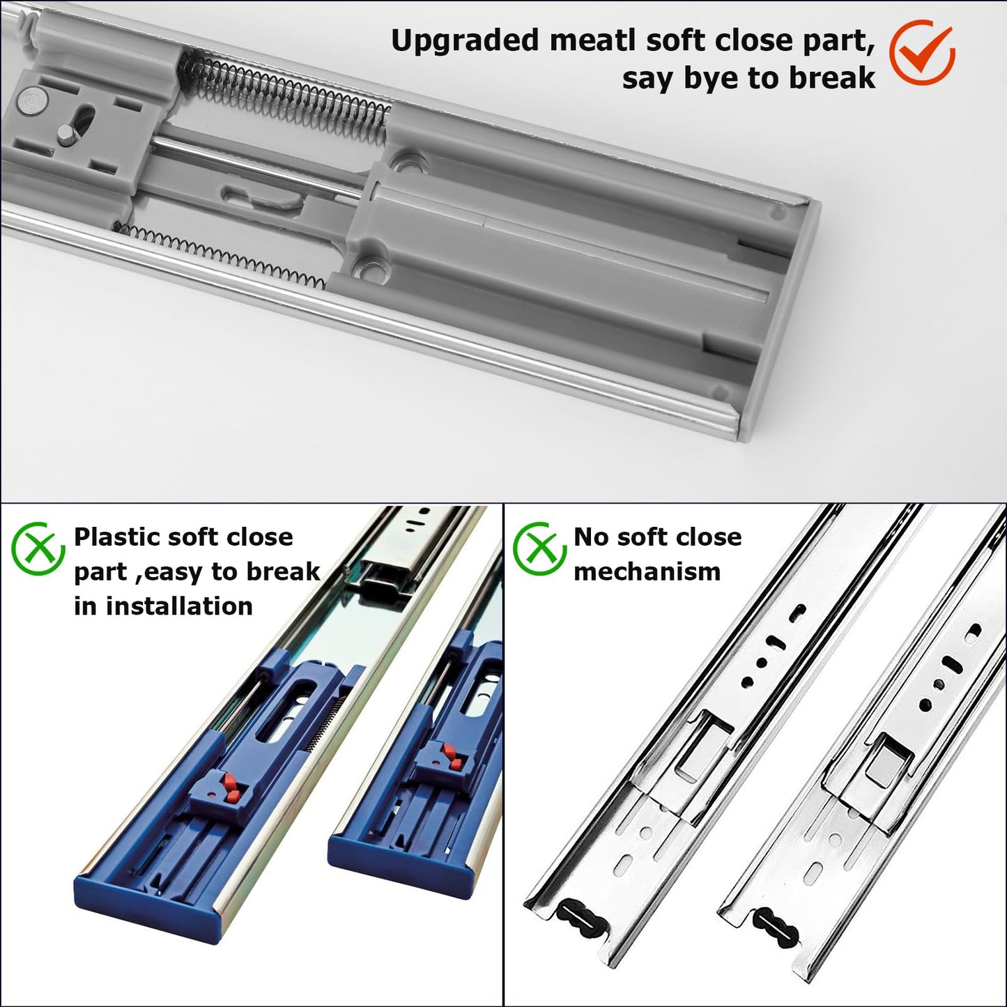 LONTAN 5 Pairs Soft Close Drawer Slides 22 Inch Full Extension Drawer Guides Ball Bearing Heavy Duty Kitchen Cabinet Rails 100LB Capacity