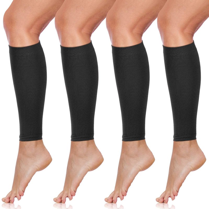 SATINIOR 4 Pairs Calf Compression Sleeve Leg Compression Sock Calf and Shin Support Relieve Calf Pain for Men Women Youth for Running, Cycling, Walking Black, Large