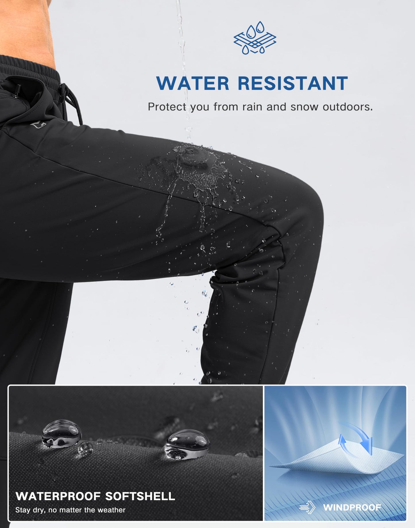 G Gradual Men's Fleece Lined Pants with Zipper Pocket Winter Warm Athletic Joggers Sweatpants for Men Workout Running Gym(Black,L)