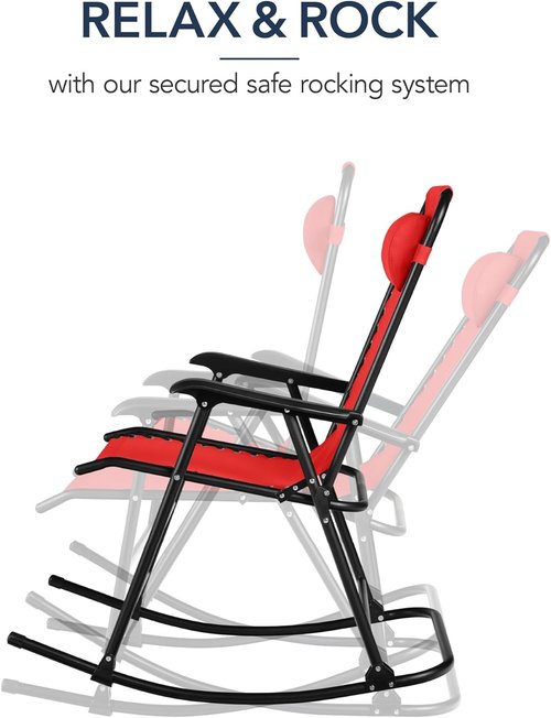 Best Choice Products Zero Gravity Rocking Chair - Folding Reclining Patio Lounge with Adjustable Pillow | Crimson Red