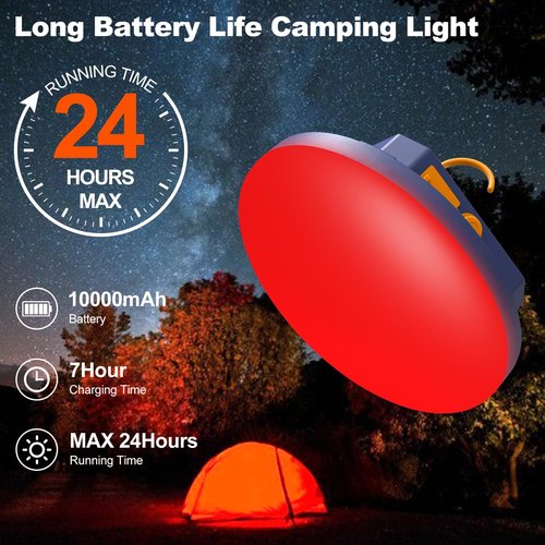 AODOO 10000mAh Rechargeable Camping Light Insect Not Attract 4000LM Work Light White/Red/Pink/SOS Brightness Stepless Dimming, IP45 Waterproof Tent Light Power Failure for Halloween (Standard)