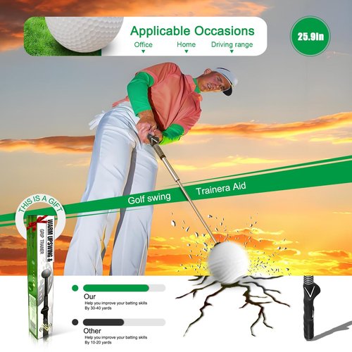 Retractable Golf Swing Trainer - Pro Handed Click Stick Golf Grip Trainer | Golf Grip Swing Training Aid Ideal for Beginners (Black)