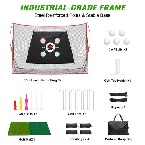 Golf Hitting Net 10x7FT with Mat & Target - Professional Training Net for Backyard Driving, Chipping, Swing Practice Indoor and Outdoor - Gift for Men, Dad, Golfer
