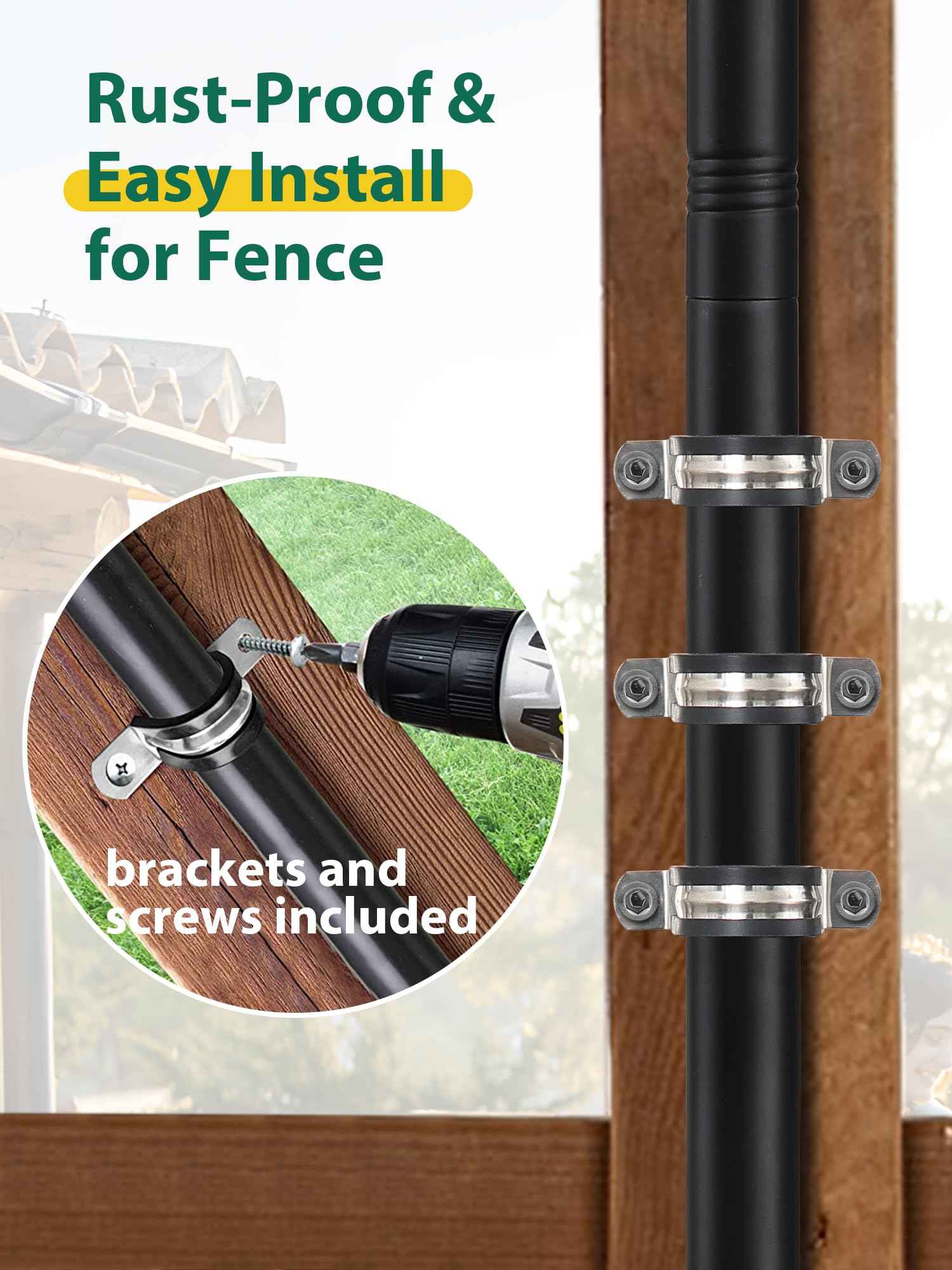 String Light Poles, 12.6 FT Light Poles for Outside Patio, Outdoor Deck Lighting Poles with Brackets for Fence and Base for Wood Concrete Mount, Heavy Duty Metal Stand Hanging Garden Party Decoration