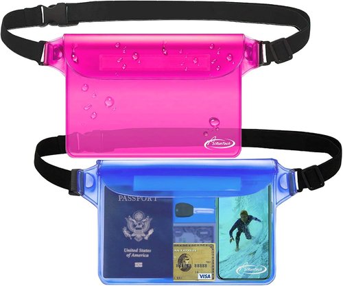 AiRunTech Waterproof Pouch - 2 Pack Waist Strap Beach Accessories | Keep Your Phone Safe & Dry for Boating, Swimming, Snorkeling, Kayaking, Pool & Water Parks