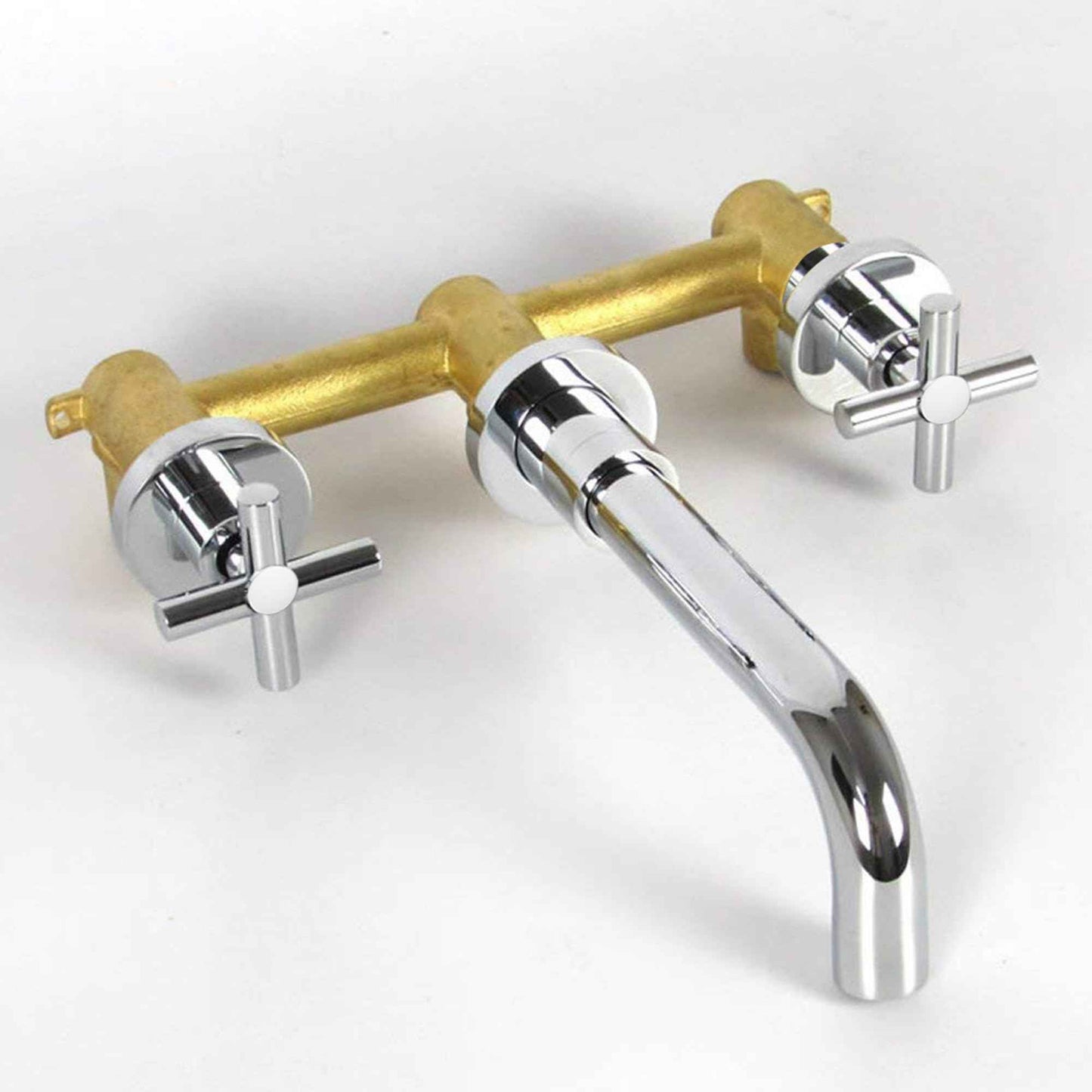 sumerain Wall Mount Bathroom Faucet,Cross 2-Handle in Modern Chrome Finish,Rough-in Valve Included