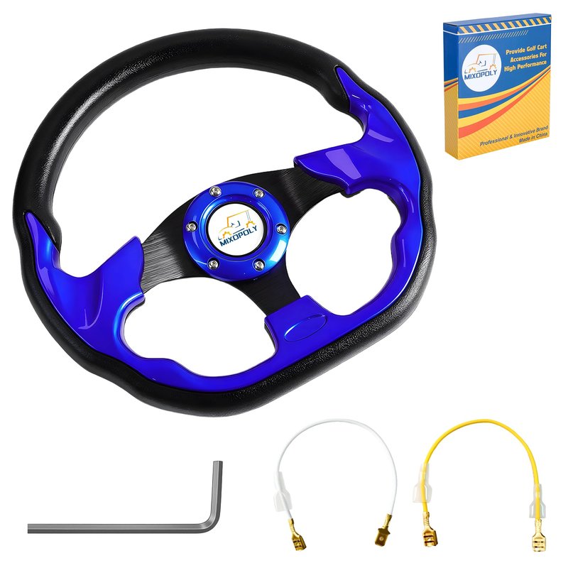 Mixopoly 12.5" Universal Golf Cart Steering Wheel fits Club Car DS/Precedent/Onward/Tempo, Yamaha, and EZGO TXT/RXV Golf Cart, Anti-Slip and Good Grip (D-Shape, Blue)