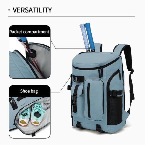 JYColofex color design tennis mountain climbing travel backpack, independent shoe compartment for sports and fitness, waterproof 15.6-inch computer bag large (A-) (Grey water blue)