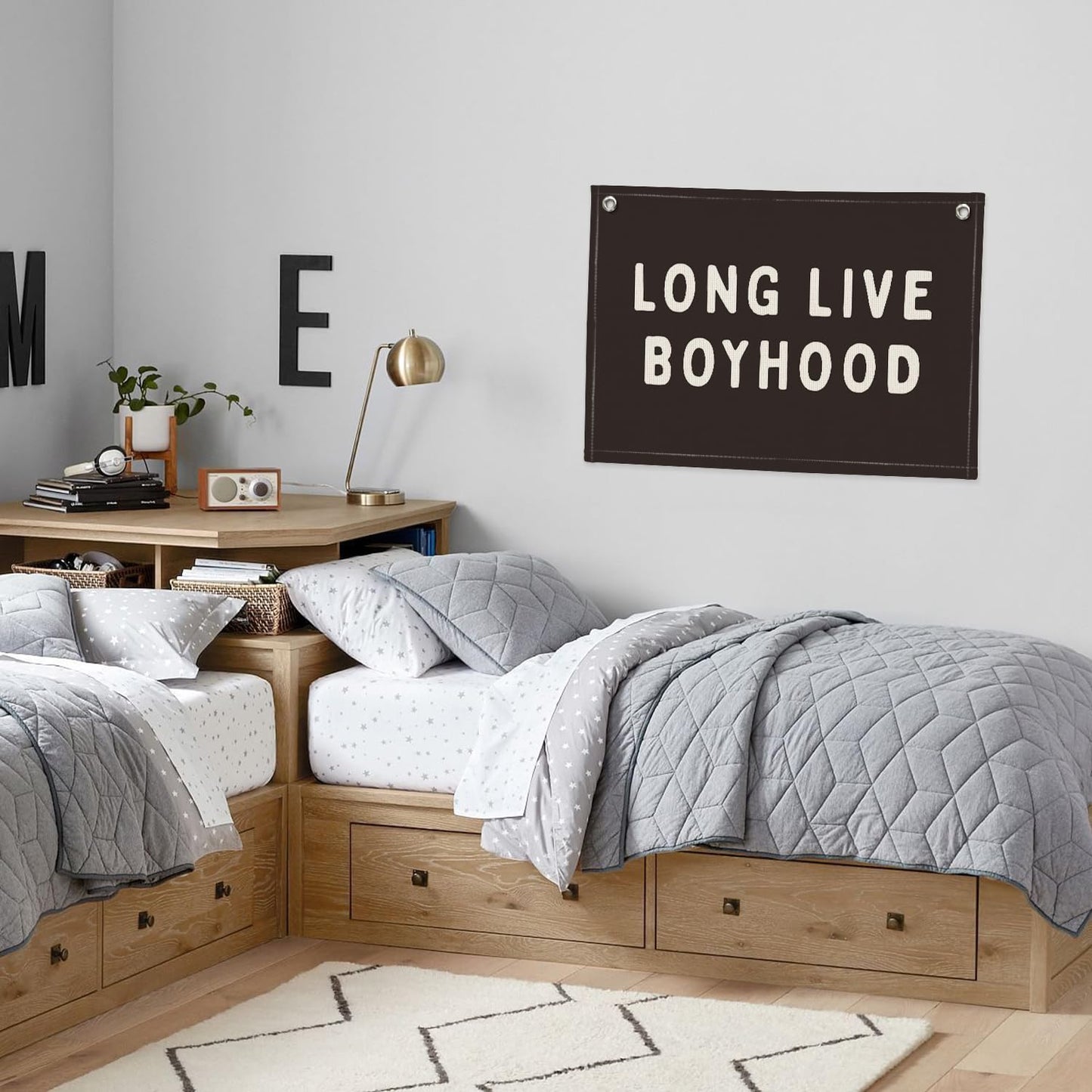 PLKMN Long Live Boyhood Banner, Boy Nursery Decor, Canvas Banner Wall Hanging Banner Flag Decor for Nursery Playroom Toddler Room, Boys Kids Room Decor (Black)