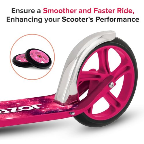 AlveyTech 125 mm Wheels for the Razor A3 Kick Scooter, Black Wheel Pink 5-Spoke Hub (Set of 2)