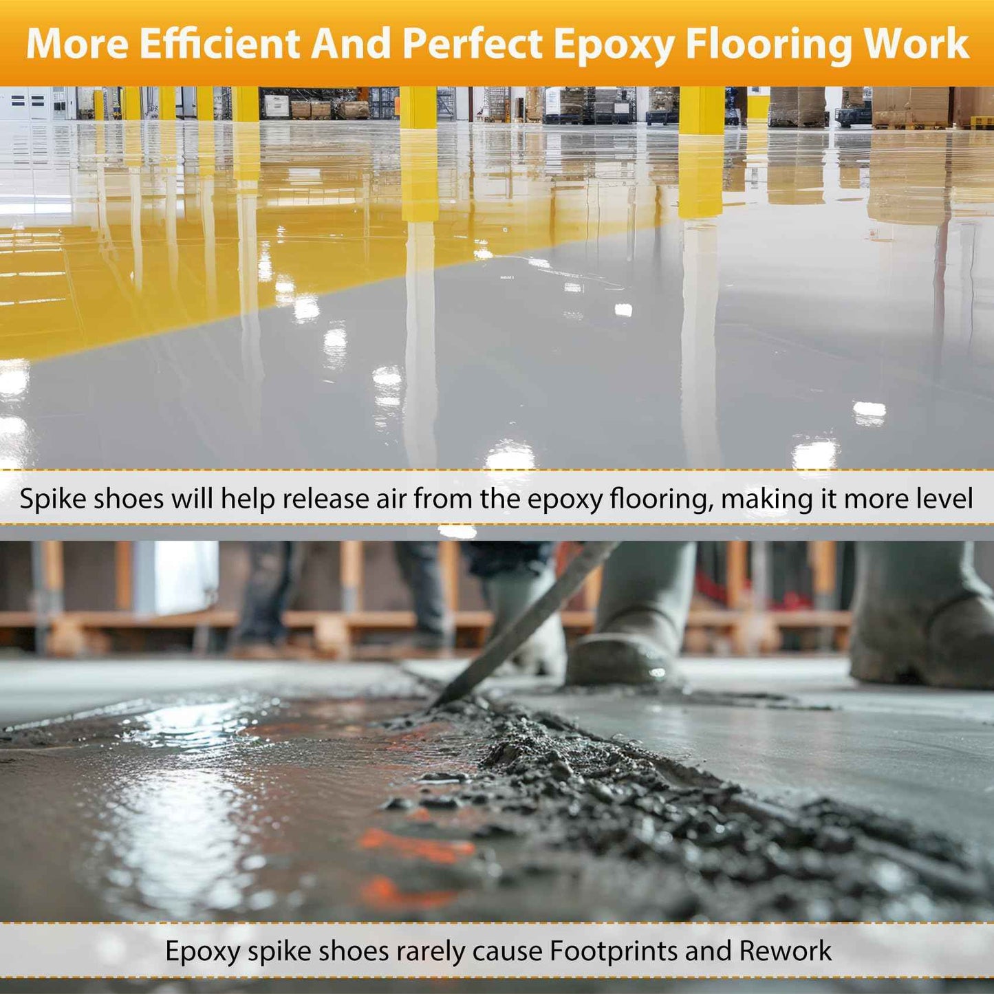 US:E (Sturdy Version) Spike Shoes for Epoxy Flooring Coating (99% Pre-installed) 13 1-Inch Spikes & 2 VeIcro Strap (Non-Slip, Supports Up to 200 Pounds) Fits Men's and Women's Shoes in US Size 6 to 12