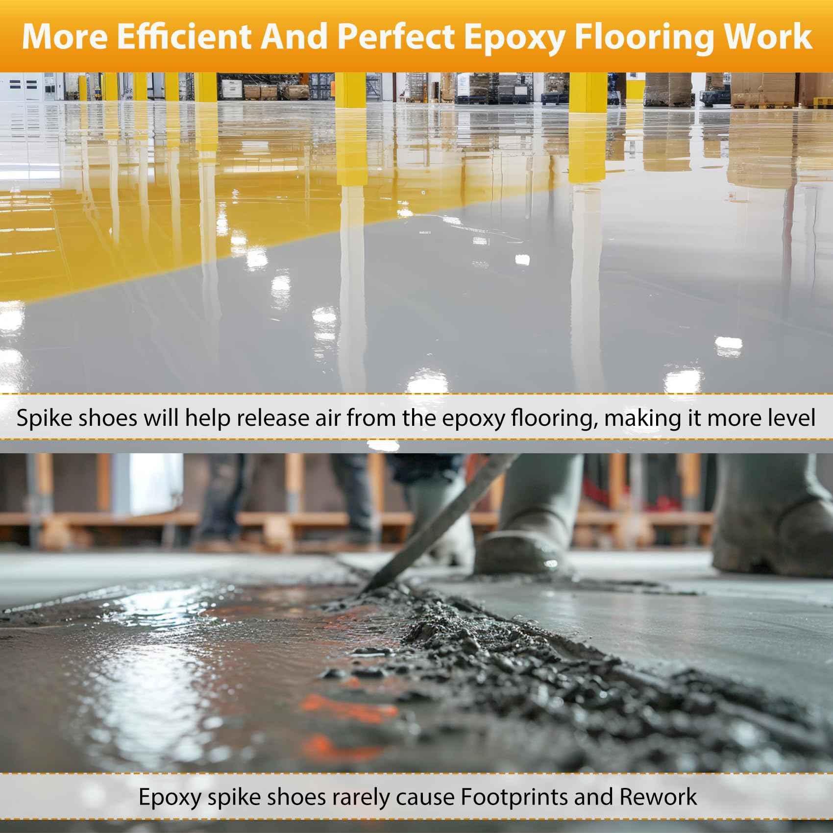 US:E (Sturdy Version) Spike Shoes for Epoxy Flooring Coating (99% Pre-installed) 13 1-Inch Spikes & 2 VeIcro Strap (Non-Slip, Supports Up to 200 Pounds) Fits Men's and Women's Shoes in US Size 6 to 12