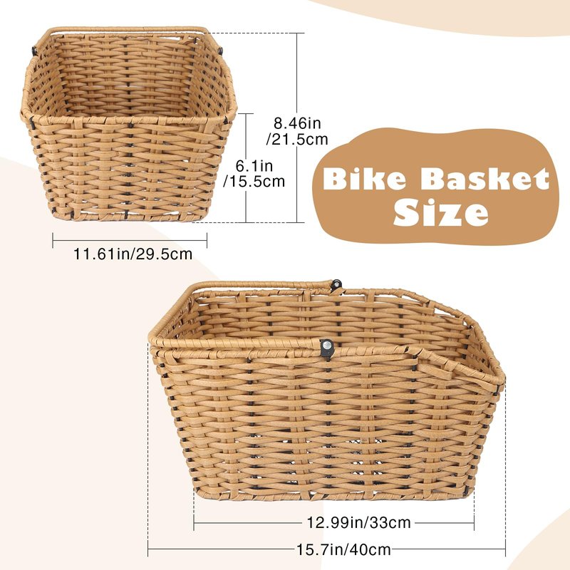 ZUKKA Rear Bike Basket Woven Bike with Waterproof Cover & Cargo Net Tail Basket Large Capacity Bicycle Basket with Installation Tools Fits for Most Rear Bike Racks